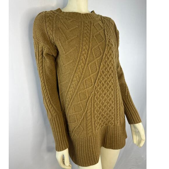 J. Crew Patchwork Cable Knit Wool Sweater Heather Teak Brown size small - Picture 6 of 12